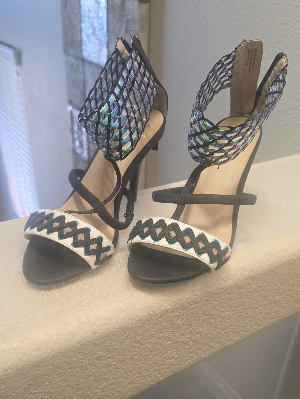 GX by Gwen Stefani Black and White High Heel Sandals with Iridescent Ankle Cuff - Picture 2 of 8